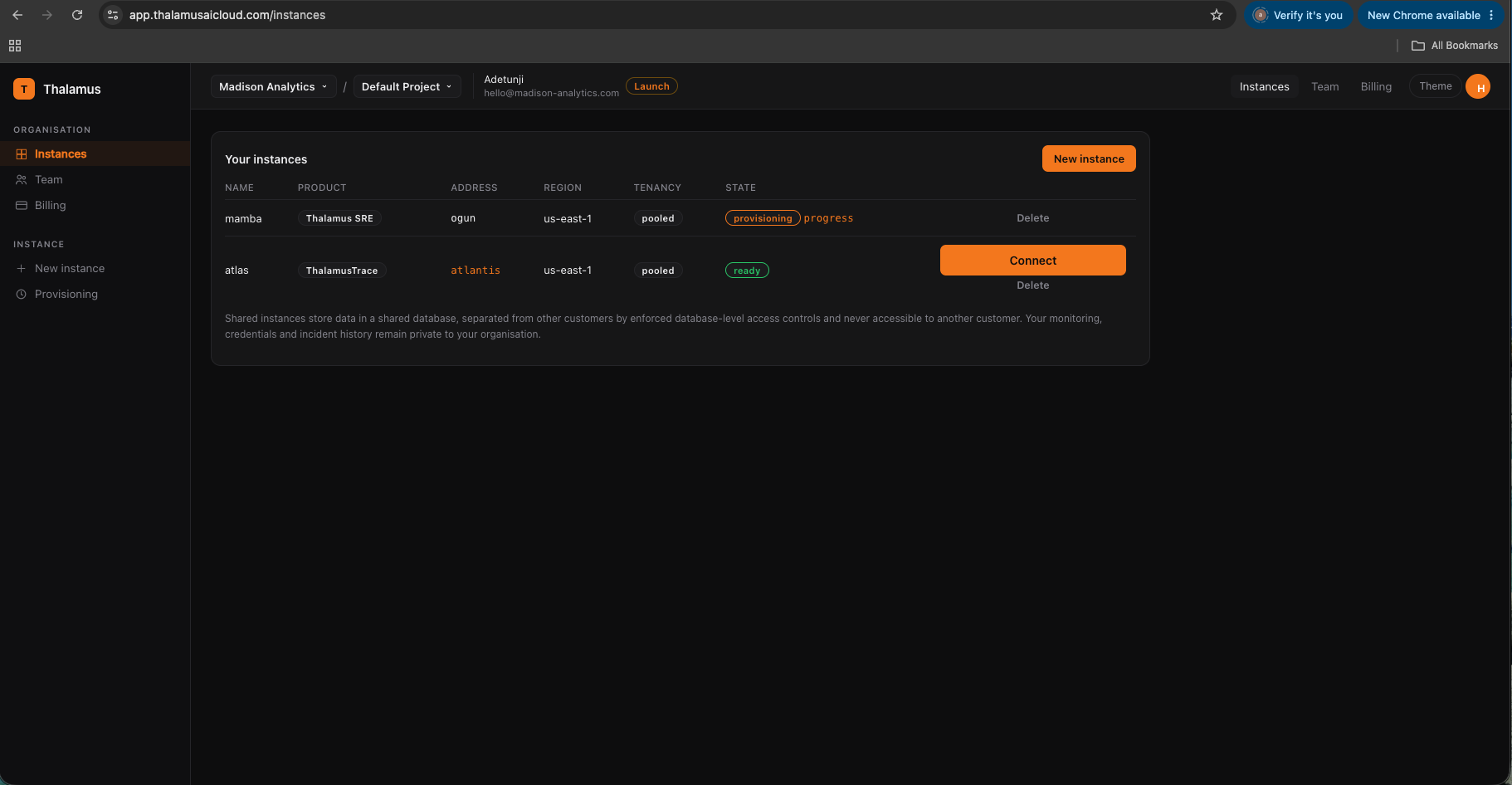 Thalamus AI Cloud instances provisioning