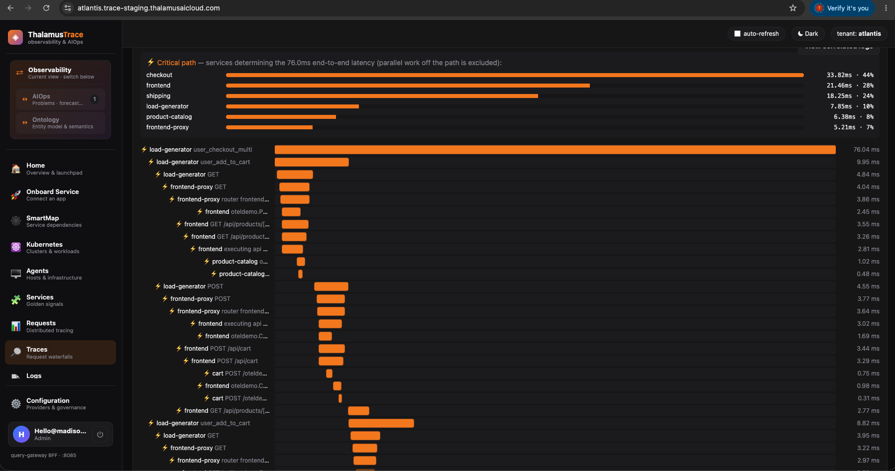 ThalamusTrace critical path attribution across services